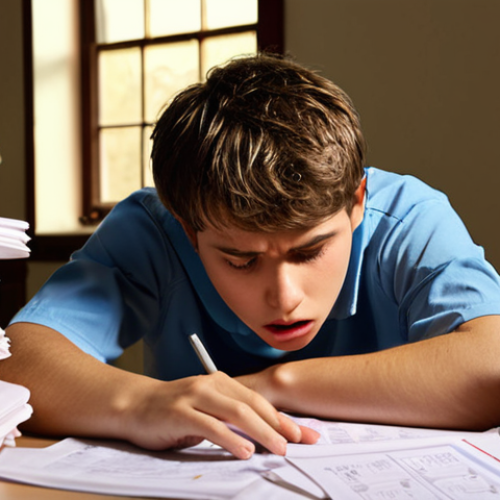 Home 7 **Image Prompt:** A stressed student surrounded by actuarial exam papers, books, and study materials, using stress ball, highlighting the pressure and difficulty of exam preparation. Focus on a realistic and slightly overwhelmed depiction, with calculators and complex formulas scattered around. Consider soft, warm lighting to emphasize a stressful, indoor atmosphere.