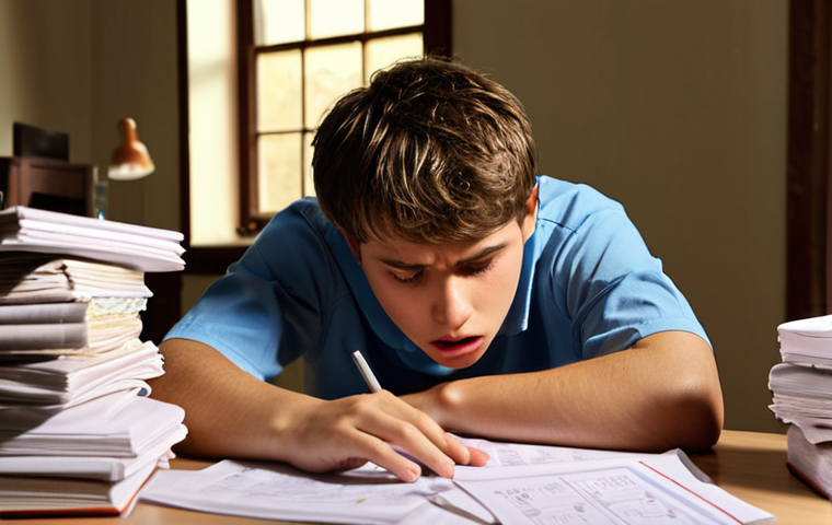 **Image Prompt:** A stressed student surrounded by actuarial exam papers, books, and study materials, using stress ball, highlighting the pressure and difficulty of exam preparation. Focus on a realistic and slightly overwhelmed depiction, with calculators and complex formulas scattered around. Consider soft, warm lighting to emphasize a stressful, indoor atmosphere.