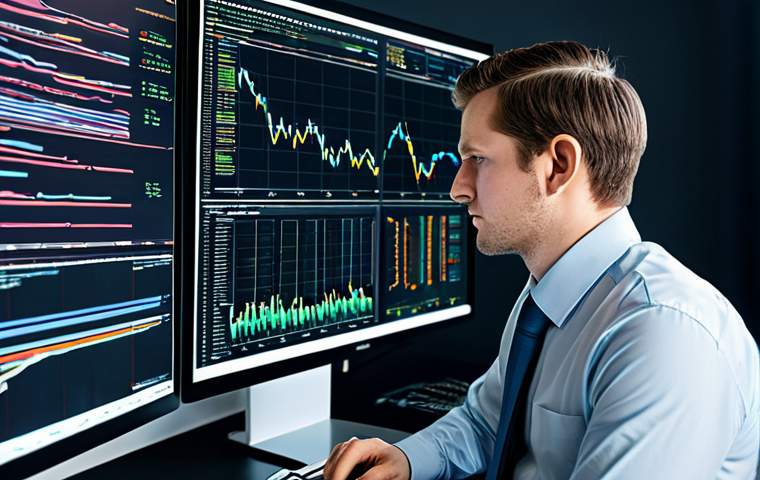 A professional actuary, fully clothed in a modest business suit, deeply focused on multiple computer screens displaying complex data visualizations, Python code snippets, and advanced statistical models. The setting is a sleek, well-lit modern office emphasizing a high-tech environment for big data analysis. perfect anatomy, correct proportions, natural pose, well-formed hands, proper finger count, natural body proportions, safe for work, appropriate content, fully clothed, professional, high quality.