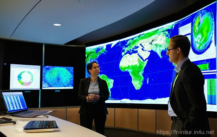 보험계리사와 보험 위험 평가 - **AI-Powered Actuarial Insight and Innovation:** In a sleek, futuristic data analysis center, a team...