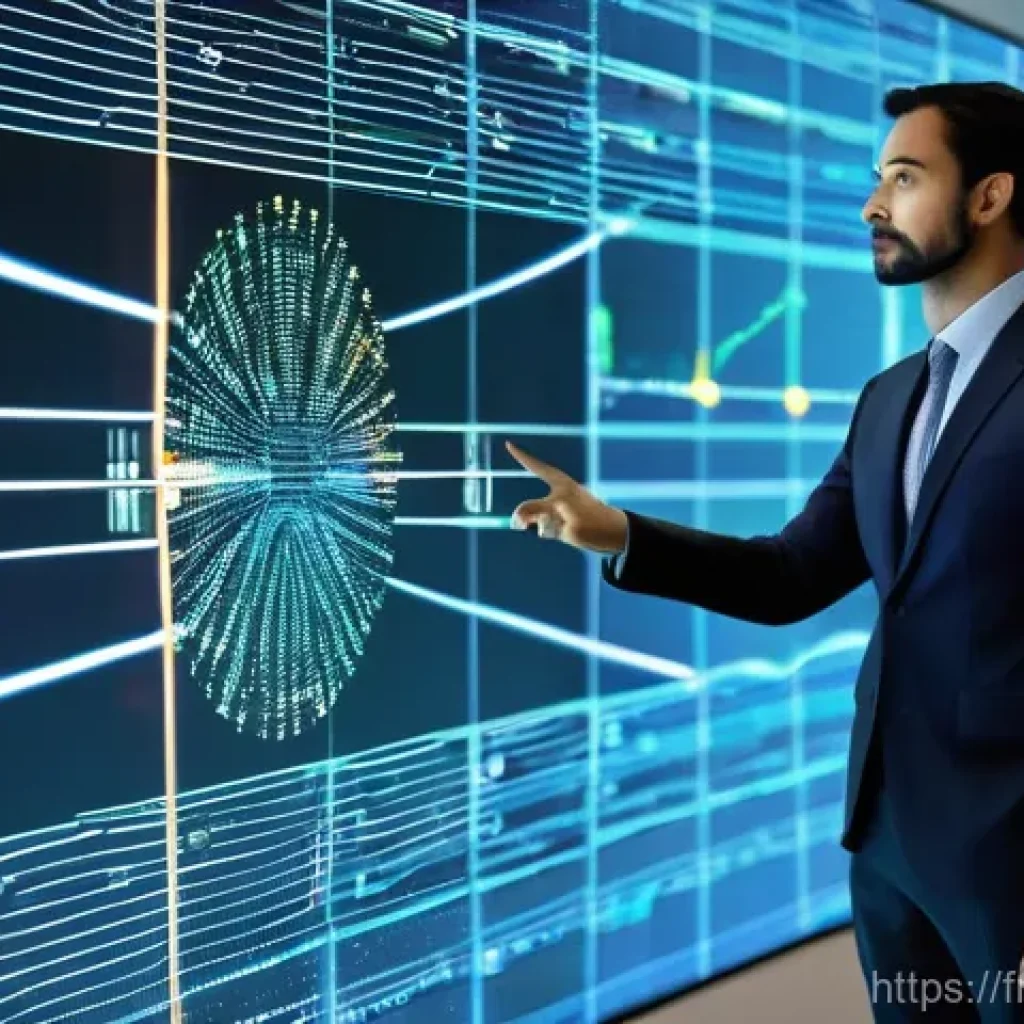 보험계리사와 혁신 기술 적용 - **Prompt:** A dynamic, wide-angle shot of a male actuary in his late 30s, dressed in a sharp, modern...