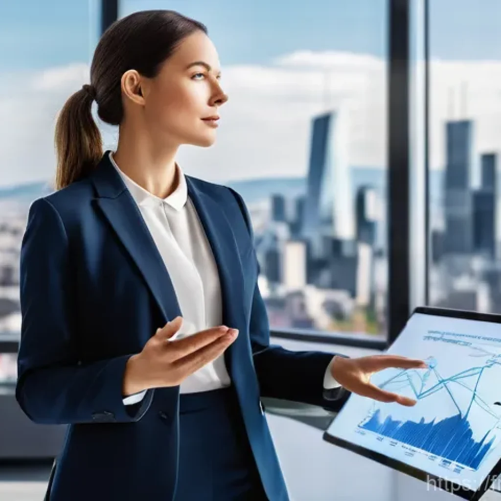 보험계리사와 신기술 활용 사례 - **Prompt:** A dynamic and modern French actuary, male or female, in a sleek, minimalist office setti...