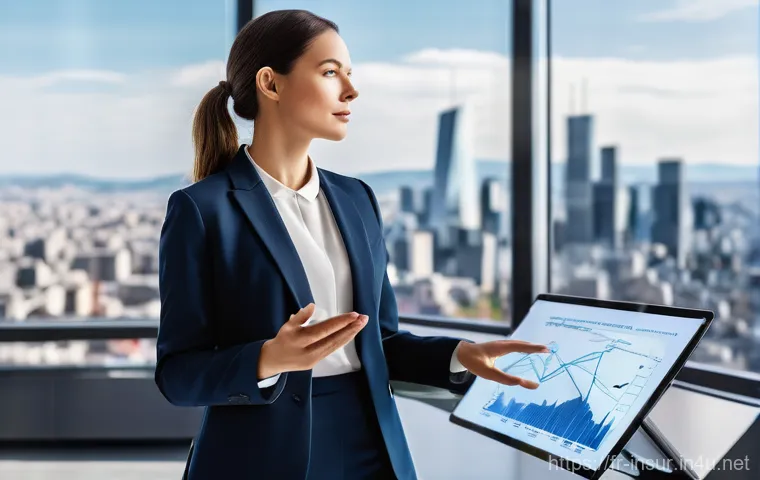 보험계리사와 신기술 활용 사례 - **Prompt:** A dynamic and modern French actuary, male or female, in a sleek, minimalist office setti...