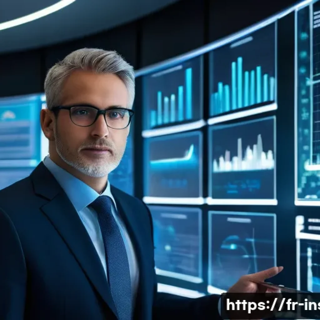 보험계리사와 수익성 분석 - An actuary, professionally dressed in modern business attire, stands in a brightly lit, contemporary...