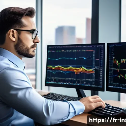 보험계리사와 상품 경쟁력 평가 - A focused male actuary in his late 30s, professionally dressed in a crisp shirt, sits at a sleek, mi...