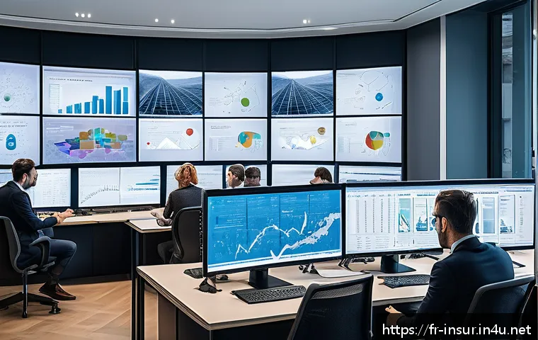 보험계리사와 제휴 보험상품 개발 - A modern insurance office scene in Paris with actuaries and data scientists collaborating intensely ...