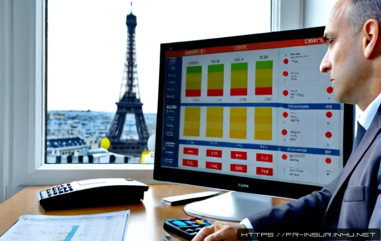 Home 17 보험계리사와 기업 보험 솔루션 - Photorealistic French insurance actuary in a modern Paris office, a middle-aged professional in smar...